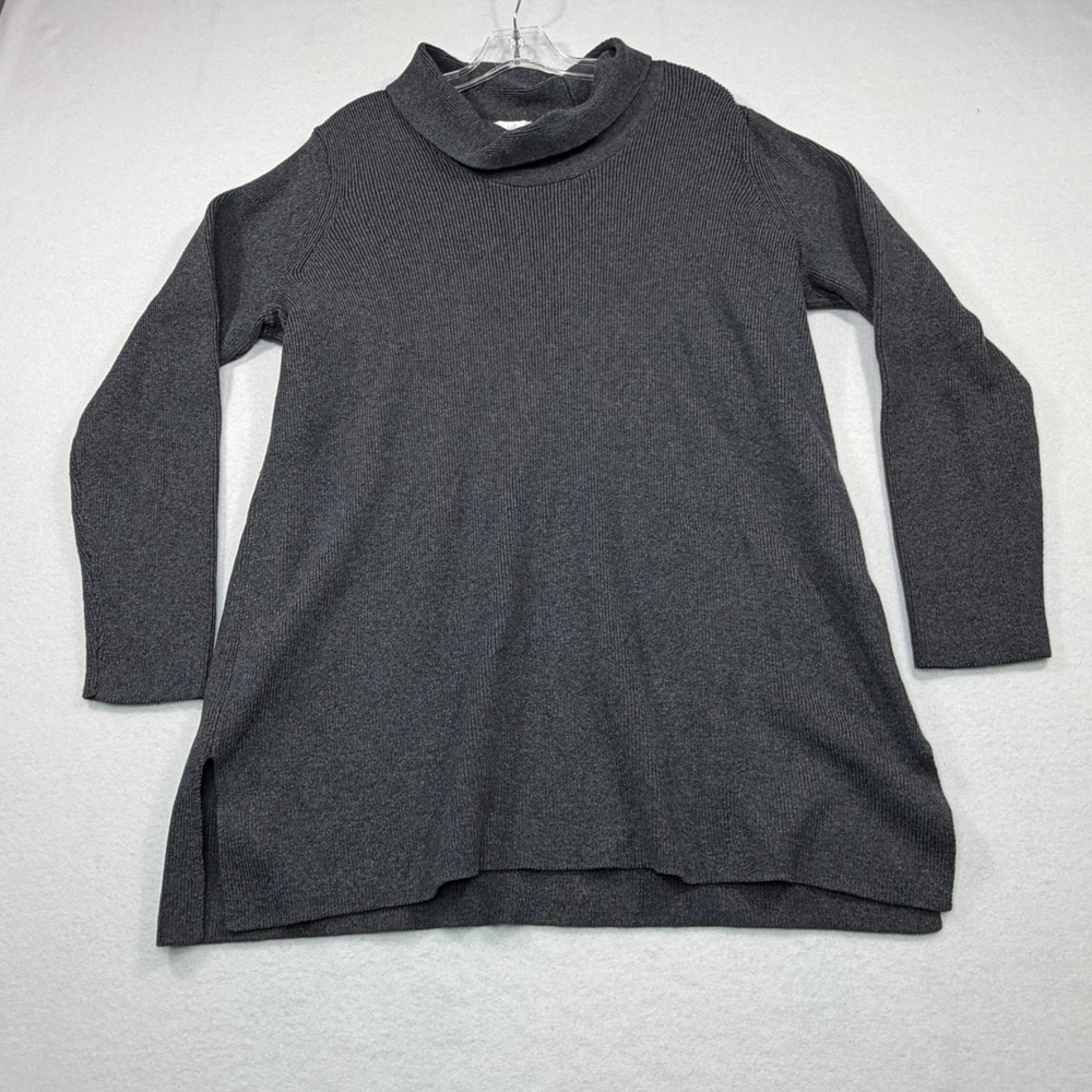 J. Jill Charcoal Gray Ribbed Cowl Neck Tunic Sweater Tall Large High-Low Hem